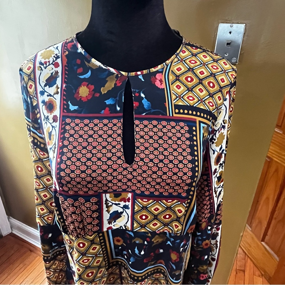 Zara Patchwork Printed Midi Dress Long Sleeve. Sz… - image 2
